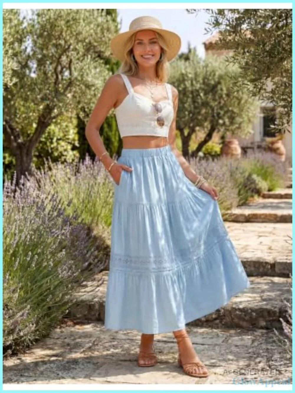 Women's A-Line Linen Maxi Skirt with Pockets, Elastic High Waist, Flowy Summer